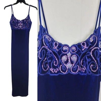 Vintage Zum Usa Made Womens 6?  Vestido largo de terciopelo azul real con abertura de graduación  Foto 1 de 4