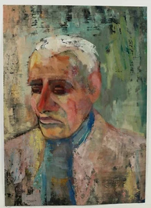 älteres Ölgemälde Portrait Mann mit Schal expressiv abstrakt akademisch Kunst - Bild 1 von 5