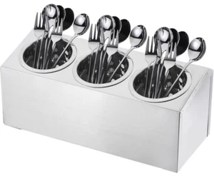 Commercial 3-Hole Stainless Steel Cylinder Flatware Silverware Utensil Holder - Picture 1 of 8