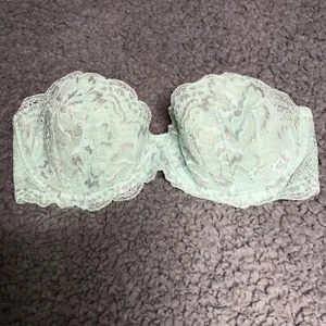 Sujetador Victoria Secret 32D Multiway Sin Tirantes Brillo Verde Azulado Plata Encaje Push Up - Imagen 1 de 17