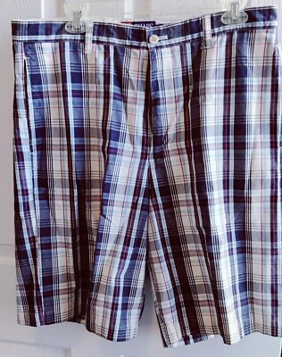 Chaps, Hombre, Talla 34, Rojo, Blanco, Azul, Pantalones Cortos a Cuadros, Bolsillos, 100% Algodón Foto 1 de 4