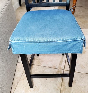 Pier 1 Imports Blue Denim Chair Pad Seat Cushion with Ties - Picture 1 of 8