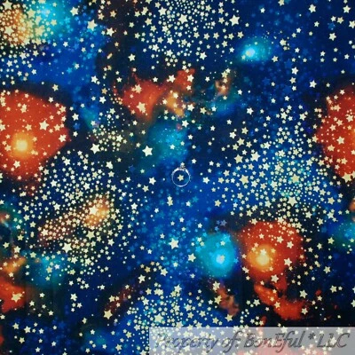 Edredón de algodón BonEful tela FQ azul cielo nocturno oscuro dorado estrella metalizada punto zodiaco Foto 1 de 4