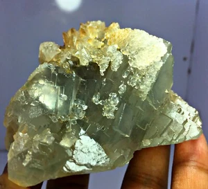 270 gm seltenster grüner natürlicher Fluorit kombinierter Hundezahn Calcit Kristalle Probe - Bild 1 von 11