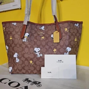 Coach Peanuts Snoopy CF166 Khaki Redwood Multi Tote Bag Signature Canvas - Picture 1 of 10