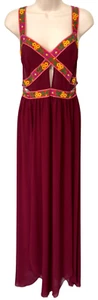 Free People Intimately Maxi Dress Burgundy Semi Sheer Floral Embroidery Trim S - Picture 1 of 13