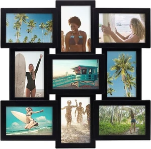 18 x 18 Inch 9 Opening Photo Collage Frame, Displays Four 4x6 and Five 6x4 Inch - Picture 1 of 6