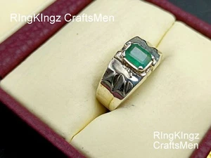 Emerald Stone Mens Ring 925 Sterling Silver Size 9 Natural Green Gemstone - Picture 1 of 7