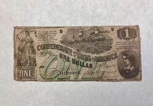 ~ 1862 $1 One Dollar Confederate States of America T 45 - Green “One” Overprint - Picture 1 of 2