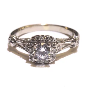 Anillo de compromiso halo redondo circonita cúbica circonita cúbica oro blanco 14k 24 montaje 3,5 g - Imagen 1 de 7