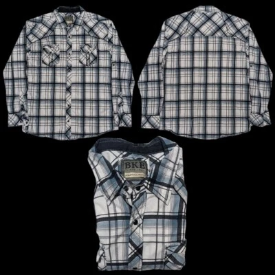 BKE Snap Western Shirt Mens 2XL Long Sleeve Gray Black Plaid Rockabilly EUC - Image 1 of 4