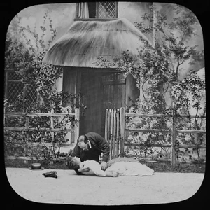 ANTIQUE Magic Lantern Slide THE RUINED HOME NO4 C1890 PHOTO VICTORIAN ACTORS - Picture 1 of 2