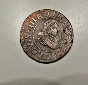LOUIS XIII DOUBLE TOURNOIS 1632 D=LYON circula CANADA and LOUISIANE - Picture 1 of 2