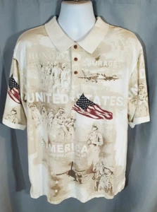 Cotton Traders Allover Patriotic Military Mens Polo Shirt All Over Print USA XXL - Picture 1 of 7