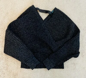 Anthropologie Plus + Sweater Off the Shoulder Open Back Black w Silver Glitter S - Picture 1 of 7