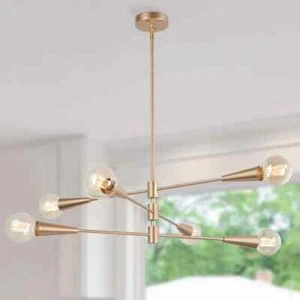 Uolfin Modern Sputnik Island Chandelier 6-Light Brass Gold Linear Dining Room - Picture 1 of 7