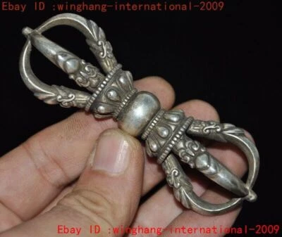 4" Budismo Tibetano Tíbet Plata Vajra Dorje Phurpa Exorcismo Talismán Faqi Estatua Foto 1 de 4