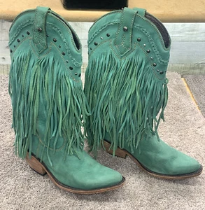 Liberty Black Vegas Fringe Türkis / Grün Cowboystiefel Gr. 5,5 Boho Western - Bild 1 von 13