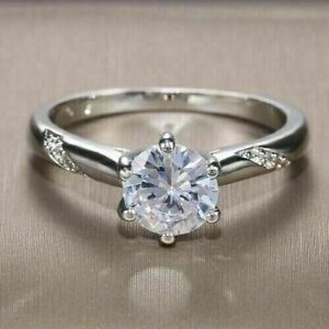 3Ct Round Cut Lab-Created Diamond Women's Engagement Rings 14K White Gold Plated