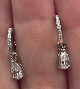 Swarovski Attract Pearl Mini Hoodium Drop Earrings, Pear Cut, White 5563119 - Picture 1 of 5