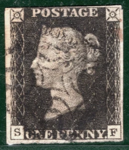 PENNY GREY-BLACK 1840 QV Stamp GB SG.3 1d Plate 6 (SF) Used MX Cat £500- REDS94 - Picture 1 of 6