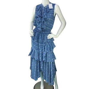 MISA Los Angeles X REVOLVE Womens Size S Ilona Dress Tiered Ruffle Blue NEW - Picture 1 of 15