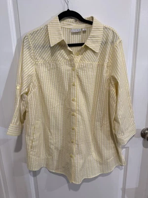 Túnica para mujer Joan Rivers talla XL amarilla blanca a rayas de algodón bolsillos superiores Foto 1 de 4