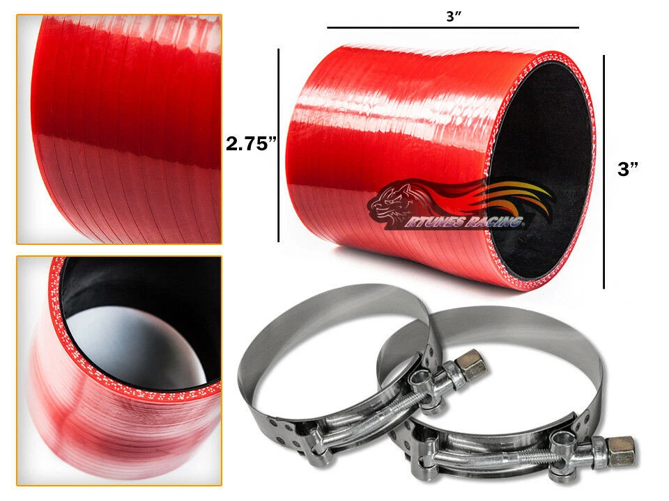 Manguera acoplador reductor de silicona ROJA 3"-2,75" 76 mm-70 mm + abrazaderas de perno en T BMW Foto 1 de 1