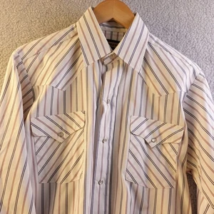 Camicia Panhandle slim uomo vintage a scatto perla a righe manica lunga taglia 15 1/2 32 - Foto 1 di 8