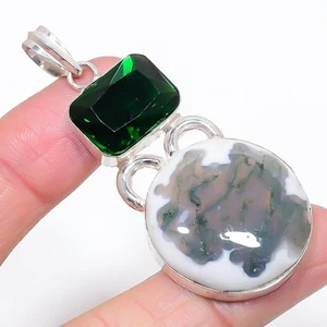 Baum Achat, Diopsid Edelstein 925 Sterling Silber Schmuck Anhänger 2,56" z461 - Bild 1 von 2