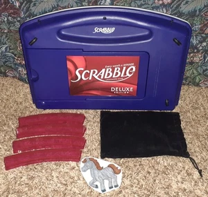 SCRABBLE DELUXE EDITION TURNTABLE BLUE CARRYING CASE ROTATING BOARD GAME - Picture 1 of 3