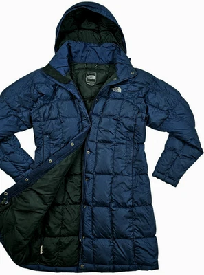 *HOT Women's THE NORTH FACE @ 600 QUILTED HOOD DOWN PUFFER LONG KNEE NAVY Coat M - Image 1 of 4