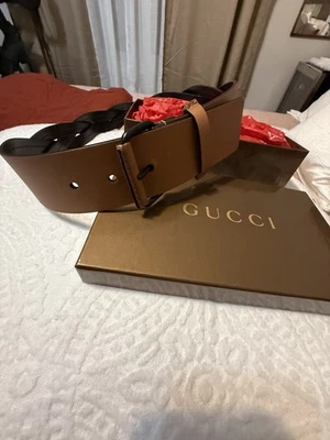 GUCCI belt tan camel brown leather braided Belt 70 cm 28 " new in box - Image 1 of 4