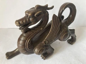 Vintage DRAGON Bronze Statue Metal Figurine Japanese Ornament 7.1in - Picture 1 of 24
