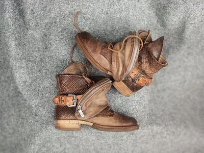 A.S. 98 Airstep Design Brown Leather Boho Biker Zip Ankle Boots - Image 1 of 4
