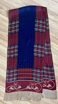 Bufanda cuello rectangular vintage Liz Claiborne cuernos a cuadros borgoña, azul, verde Foto 1 de 4