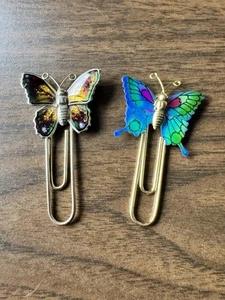 VTG Enamled 3D Colorful Butterfly Bookmark Paperclip Set Of 2 Japan Gold Tone - Bild 1 von 6