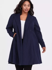 Womens Torrid Outlander Navy Double-Breasted Swing Coat Size 0 12 Large NWT - Picture 1 of 6