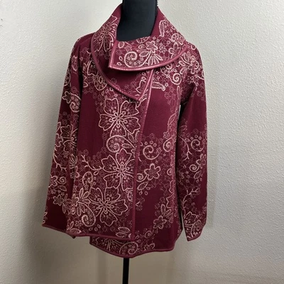 Graver Susan Graver Foil Printed Textured Knit Jacket Women's XS Wine/Gold - Image 1 of 4