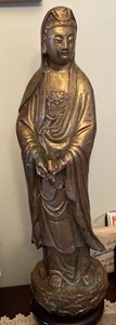 Chinese Bronze Goddess Guan Yin Buddhist Statue. Asian Art deco 22 " Tall - Picture 1 of 9
