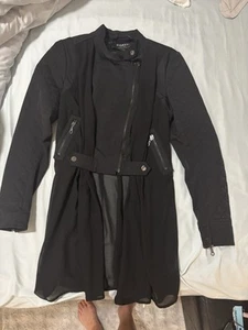 BCBG RUNWAY Zip Moto Jacket With Chiffon Bottom Black Women’s Sz M - Picture 1 of 6