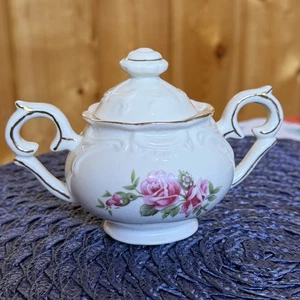 Vintage Porcelain Pink Floral  Sugar Bowl w/Gold Trim with lid - Picture 1 of 6