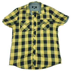 Eighty Eight Button Shirt Mens XL Yellow Black Pockets Checkered Plaid - Picture 1 of 9