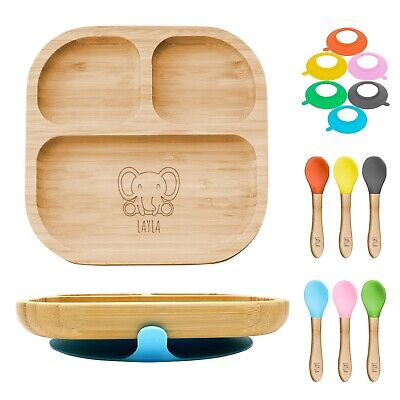 Baby Toddler Children Kid Weaning Suction Personalised Bamboo Plate Elephant • 16.49£