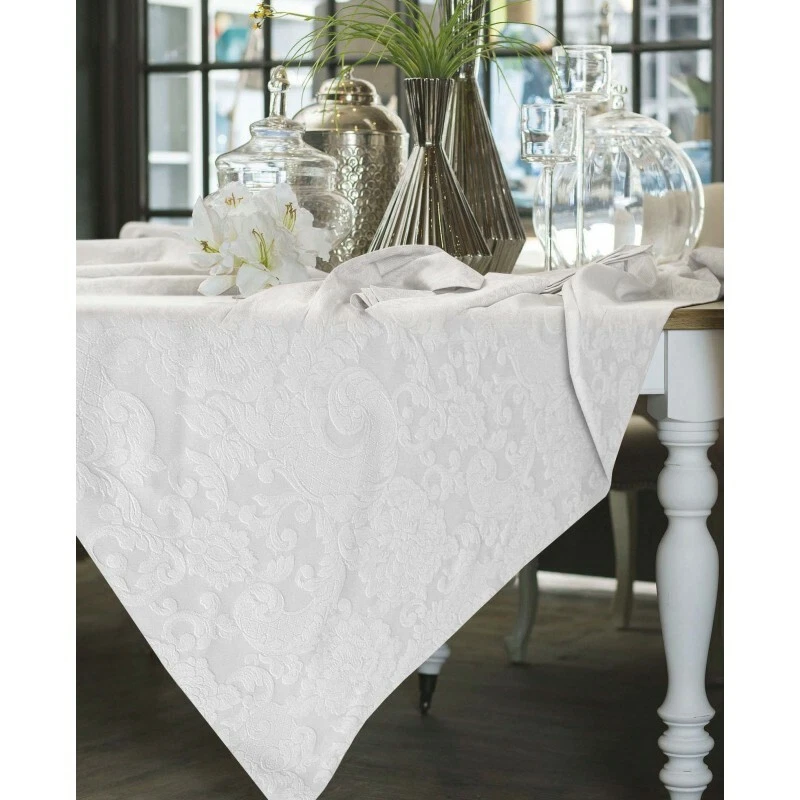 Tovaglia FIANDRA con tovaglioli jacquard fiorato stile classico classica bianco  - Immagine 1 di 1