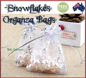 Snowflakes Organza Bag Sheer Bags Jewellery Wedding Candy Packaging Gift 50/100 - Picture 1 of 8