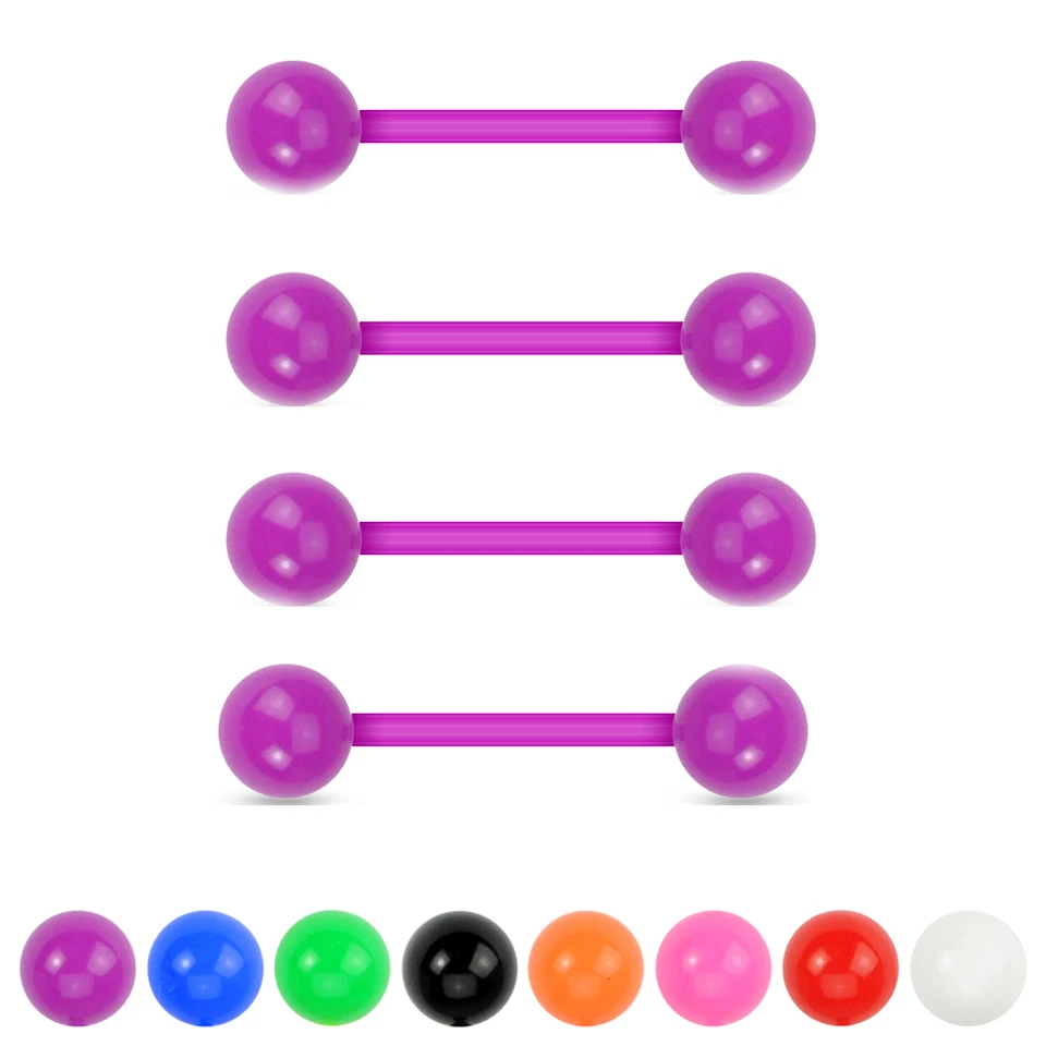 Anillos flexibles para lengua de pezón con barra de acrílico sólido sin metal de 4 piezas Foto 1 de 1