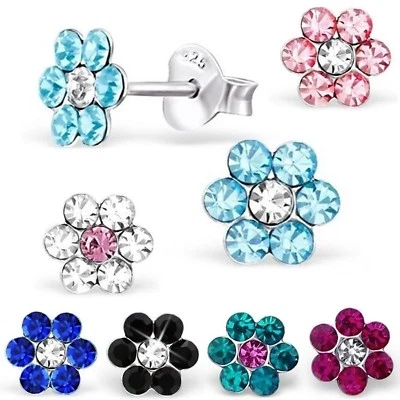 Kristall Kinder Blume Ohrstecker 925 Sterling Silber Ohrringe Mädchen Blüte  - Bild 1 von 3