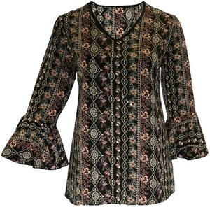 Damas Nuevo Transparente Floral Estampado a Rayas Puño Acampanado Cuello en V Prenda para el torso Multicolor - Imagen 1 de 3