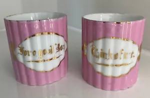 Victorian Antique PINK LUSTRE PAIR Ribbed MUGS For a Good Boy - Think of Me - Picture 1 of 8